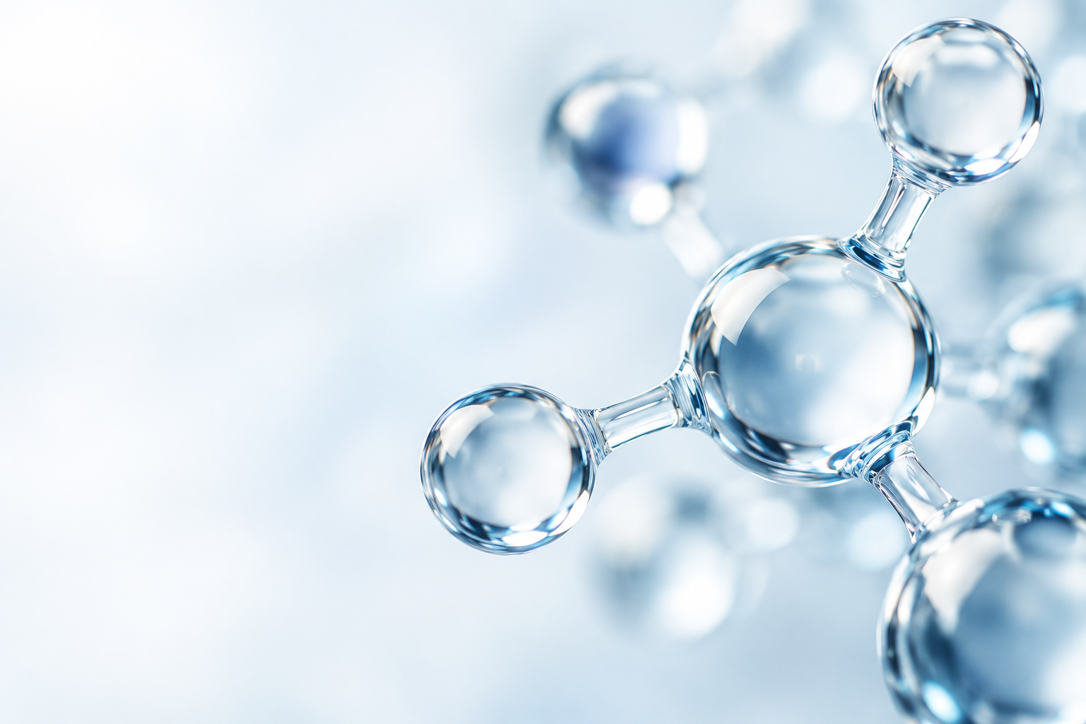 Conceptual glass molecular forms illustrating delivery science